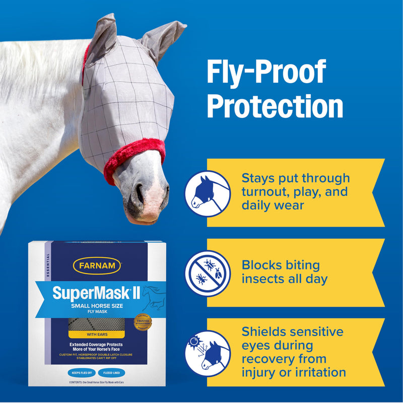 Farnam SuperMask II Classic Horse Fly Mask with Ears, Arabian size, Assorted