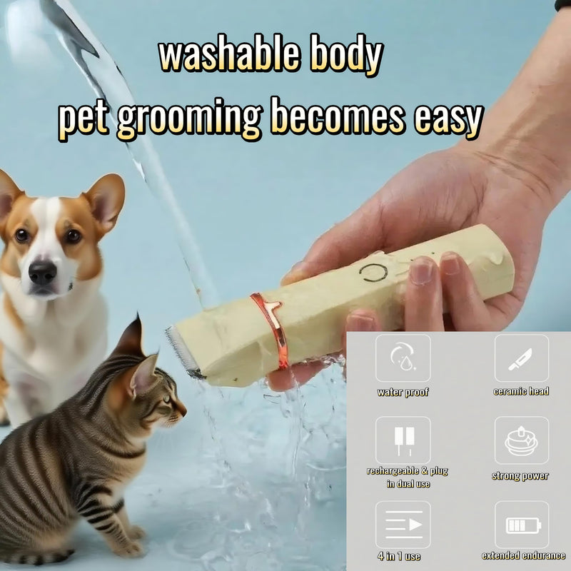 4 in 1 Pet Dog Cat Grooming Kit Dog Cat Nail Ear Paw Clipper Trimmer Pet Hair Grooming Clipper-Low Noise Rechargeable - Cordless Quiet Nail Grinder Trimming Hair Around Eyes and Ears (Beige) Beige - PawsPlanet Australia