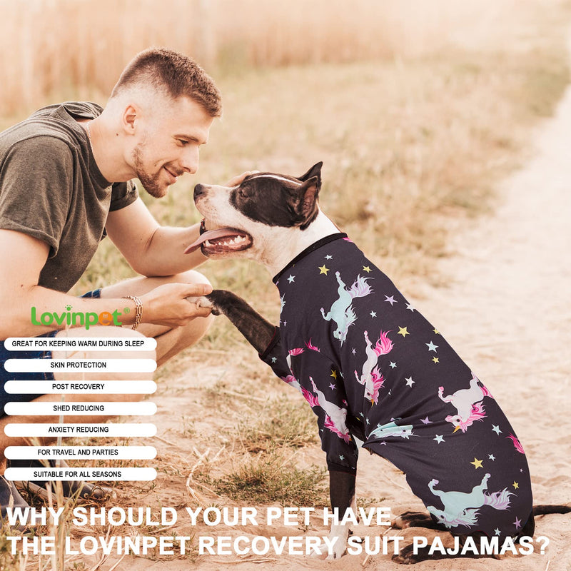 LovinPet Dog Pajamas for Dogs - Post-Surgical Recovery for Big Dogs, Lightweight Pullover Dog Clothes, Full Coverage Cane Corso Pajamas, Wild Horses Galloping Print/Large Large Black