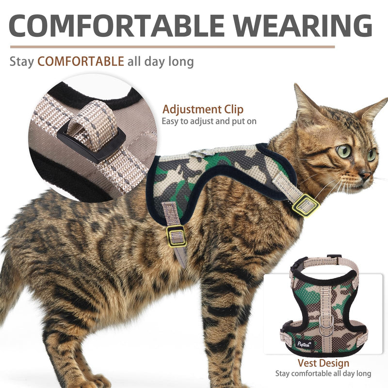 PUPTECK Cat Harness and Leash Set Escape Proof, Reflective Adjustable Soft Mesh Kitten Vest Harness for Walking Travel, Camouflage, S Small - PawsPlanet Australia