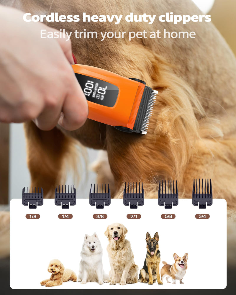 Dog Grooming Kit for Thick Heavy Coats,Dog Clippers for Grooming with LED Display,Heavy Duty Rechargeable Dog Trimmer,Dog Grooming Supplies with Storage Bag,Quiet Cordless Shaver for Cats Pets Orange - PawsPlanet Australia