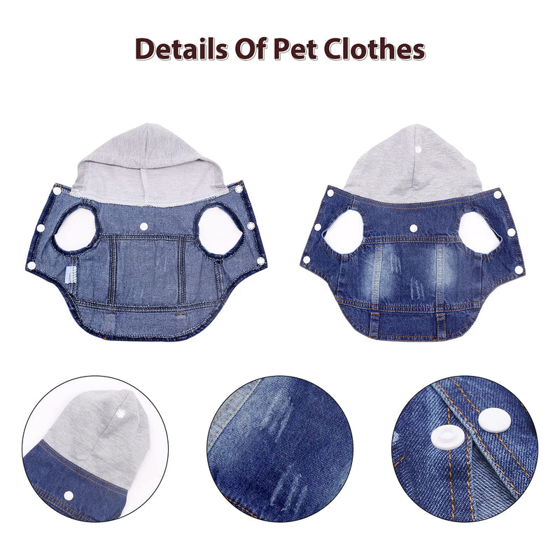 SILD Pet Clothes Dog Jeans Jacket Cool Blue Denim Coat Small Medium Dogs Lapel Vests Classic Hoodies Puppy Blue Vintage Washed Clothes (Grey,L) L Grey - PawsPlanet Australia