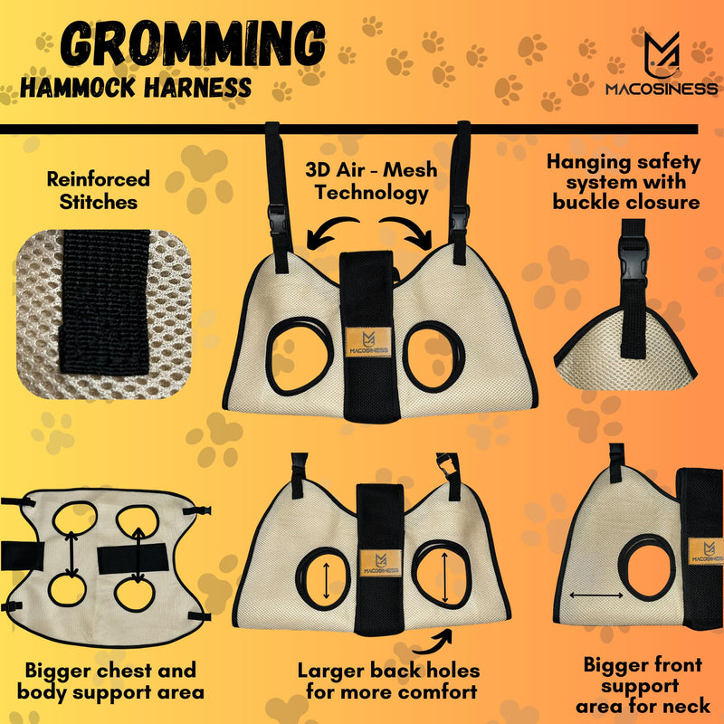 2025 2-in-1 - Dog Grooming Hammock - Dog Sling - Dog Grooming Harness - Dog Slings for Small Dogs - Dog Hammock for Nail Trim - Dog Carrier Sling - Cat Grooming Hammock - Dog Sling Carrier - Pet Sling HAMMOCK AND SLING Cream with Black S - PawsPlanet Australia