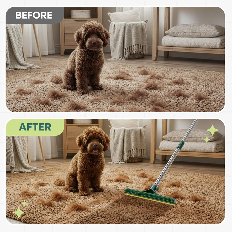 Carpet Rake for Pet Hair Removal, 60” Long Handle – Heavy-Duty Pet Hair Remover for Carpets, Rugs & Mats Cat Dog Fur Rakes Scraper Carpet Broom for Carpets with Copper Teeths - PawsPlanet Australia