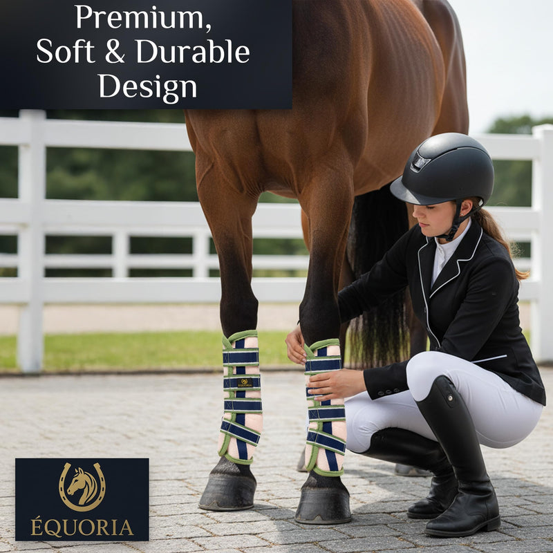 Premium Fly Boots for Horses (4 Pieces) –Durable and Comfortable Fly Leg Wraps for Big Horses – Protective Outer Mesh Design – Elegant and Breathable Set of 4 Horse Fly Boots GREEN