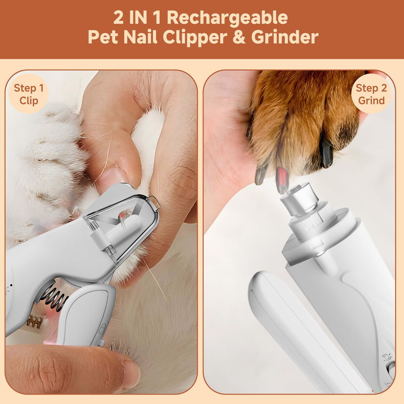 2-in-1 Dog Nail Clippers with Lights 2 LED & Dog Nail Grinder Quiet, Dog Nail Trimmers, USB Rechargeable and Splash Guard, Pet Nail Grinder for Small, Medium, and Large Dogs & Cats - PawsPlanet Australia