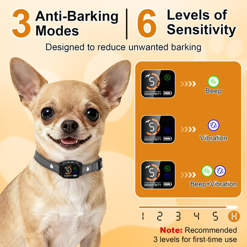 ETACCU Dog Bark Collar，Waterproof Rechargeable Digital Ultrasonic Bark Collars,Anti Barking Collar with 6 Adjustable Sensitivity Levels for Large Medium Small Dogs 1