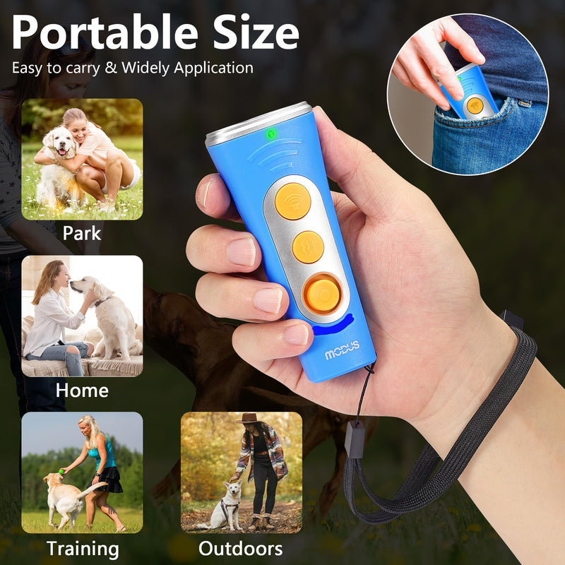 MODUS New Anti Barking Device, 4X Ultrasonic Emitters Dog Bark Deterrent Device, Rechargeable Dog Barking Control Devices with 50ft Range Dog Training Tool, Alternative to Dog Shock Collar (Blue) Deep Blue