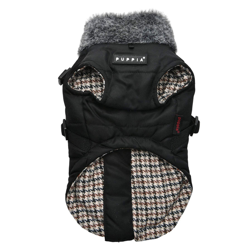 Puppia Donavan Winter Dog Coat with Integrated Harness No Pull Cold Weather Waterproof Warm Fleece Back Zipper for Small & Medium Dog, Black, Medium - PawsPlanet Australia