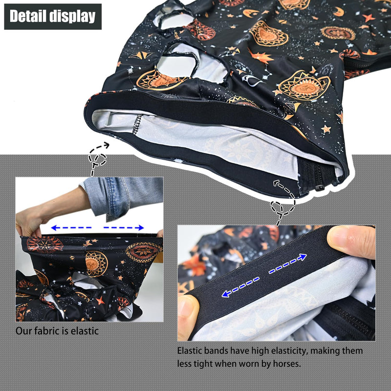 Horse Slicker Hood with Zipper of 2 Set: Snug Fit, No-Ears Design, and Extra Large Eye Holes for Face, Shoulders, Mane, Chest, and Withers - Perfect for Show-L（Orange+Flower） Orange+flower L-2Pack - PawsPlanet Australia