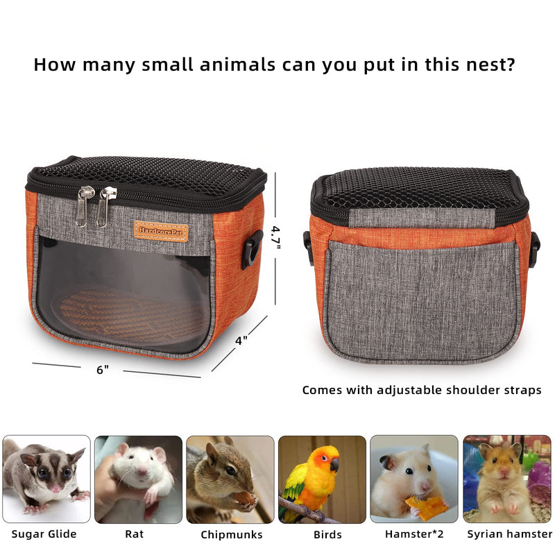 Small Pet Carrier Bag, Breathable & Portable – Small Animal Travel Bag with Detachable Strap Zipper for Sugar Glider, Hamster, Rat，Gerbils (Orange) orange - PawsPlanet Australia