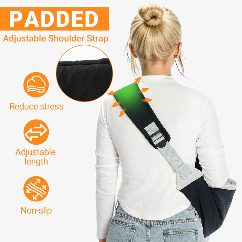 Dog Carrier Sling for Small Dogs - Hands-Free Pet Puppy Carrying Bag with Adjustable Shoulder Strap, Safety Leash - Dachshund Chihuahua Pomeranian Yorkie Cat Backpack Purse Accessories Black - PawsPlanet Australia