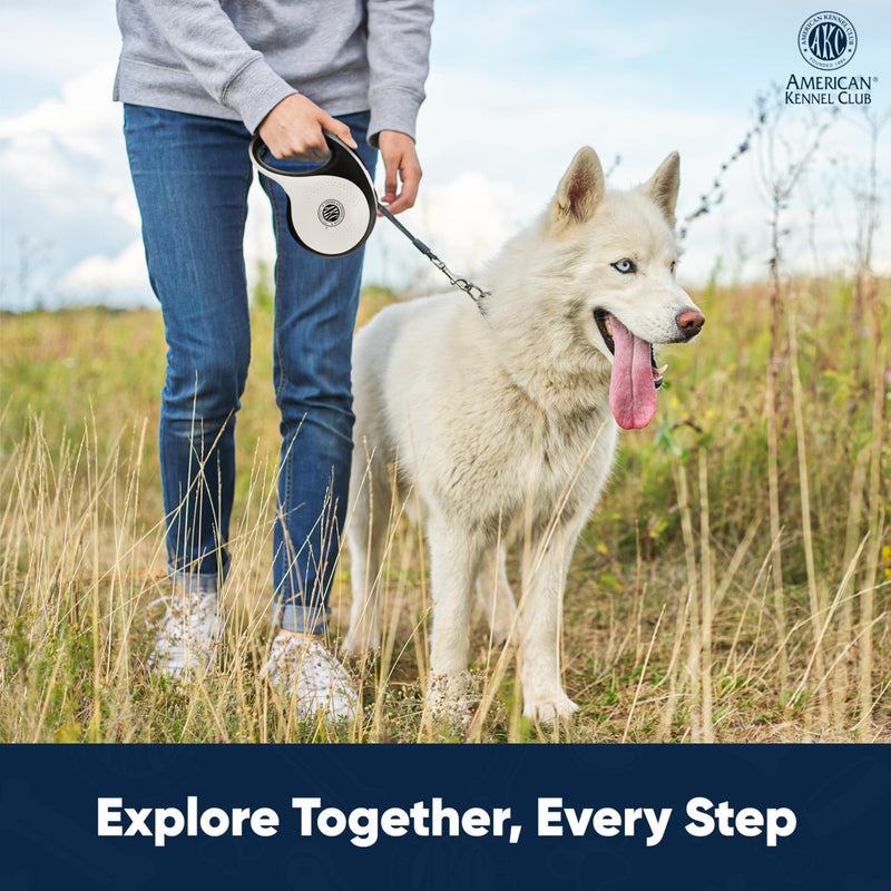 American Kennel Club Retractable Dog Leash, 16.4ft, Tangle-Free, Ergonomic Grip, One-Hand Brake, for Medium & Large Dogs up to 66 Medium Dog (Up to 66 lbs) White/Black - PawsPlanet Australia