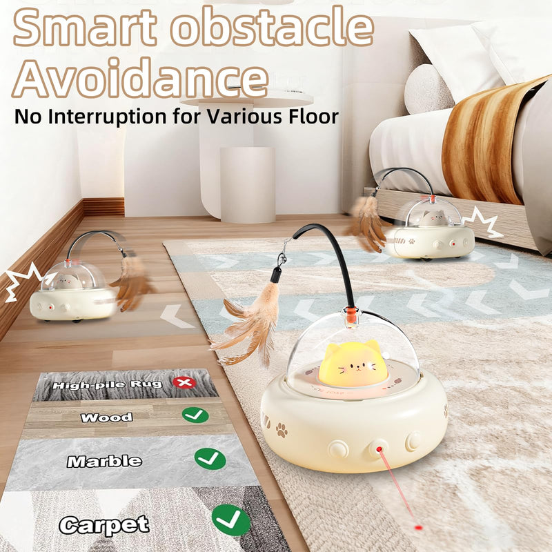 2-in-1Interactive Cat Toys - Cat Laser Toy Automatic with Feather, Touch Activated Kitten Toy, Rechargeable Cats Enrichment Exercise Toys, for Bored Indoor Cats - PawsPlanet Australia