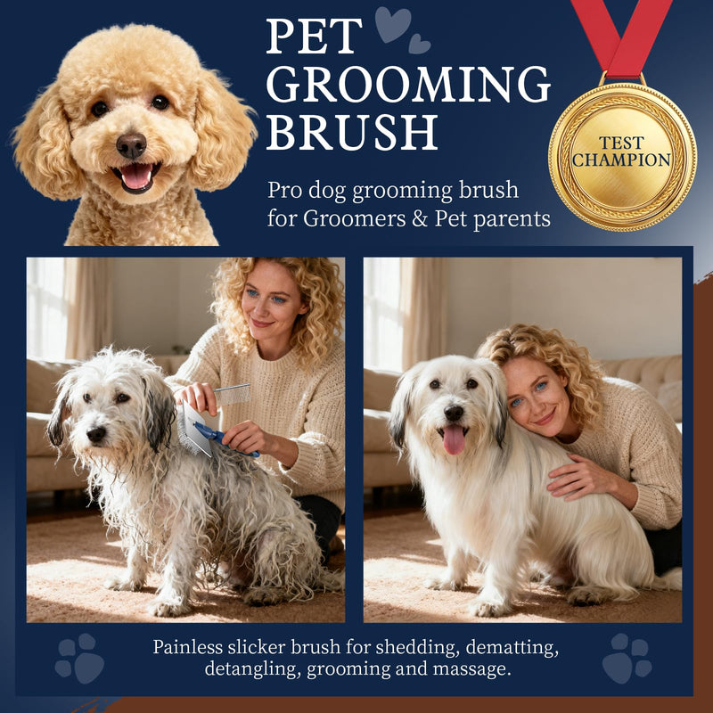 Gentle Slicker Dog Brush with Ball Pins,Soothing Massage & Detangling Tool for Sensitive Skin,Professional Grooming Brush for Long & Curly Haired Dogs & Cats, Ideal for Goldendoodles,Poodles, Home Use - PawsPlanet Australia