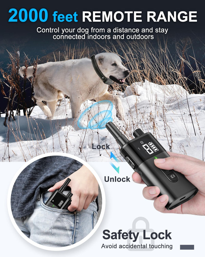 No Shock Dog Training Collar with Remote, Dog Vibration Collar with Controller Beep and Vibrate Only, Safe Lock Waterproof Rechargeable Vibrating Collars for Dogs(10-120 lbs)-No Prongs (Black) Black - PawsPlanet Australia