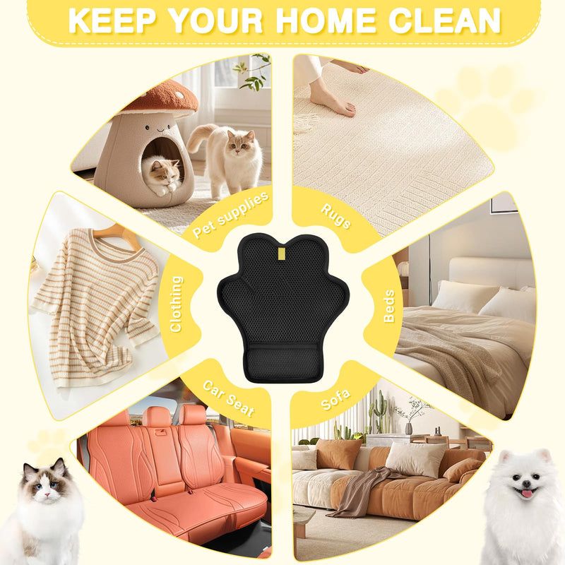 2PCS Pet Hair Removal Glove for Cats and Dogs,Upgrade Reusable Electrostatic Magic Brush Pet Hair Removal Grooming Gloves Tool for Furniture, Bed Sheets,Couch,Clothes,Carpet,Car Seat (2) 2 - PawsPlanet Australia