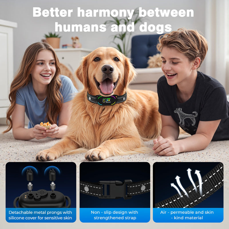 Dog Bark Collar, Rechargeable Smart Collar, with 4 Adjustable Modes Beep Vibration and 5 Adjustable Sensitivities, Bark Collar for Large Medium Small Dogs (Black) Black - PawsPlanet Australia