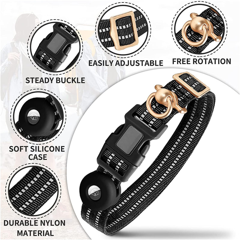 Airtag Dog Collar with D-Ring, JeaTone Reflective Nylon Adjustable Heavy Duty Pet Collar, Tangle Free,Safety Locking Buckle(Black,15.7"-27.1") - PawsPlanet Australia