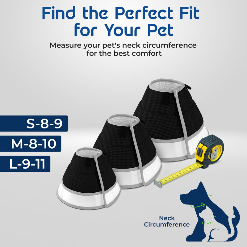 Premier Web Products Soft Dog Cone Collar To Stop Licking - Large Dog Cone, Adjustable and Reversible Design, Non-Woven Breathable Fabric, Elizabethan Recovery Collar after Surgery for Cat, Black