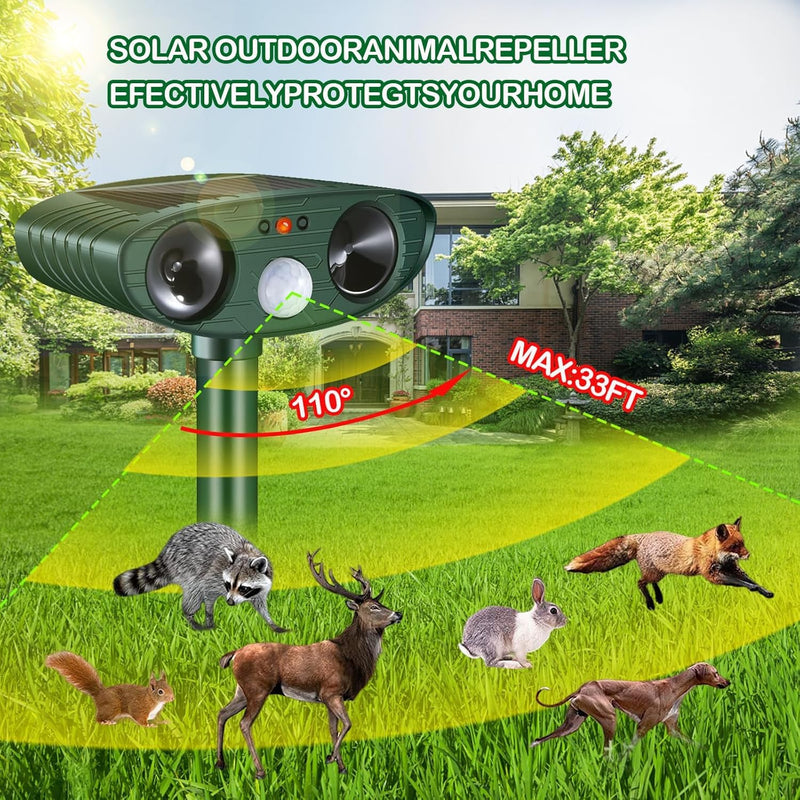 Ultrasonic Cat Deterrent,Solar Powered Deterrent with Motion Sensor and Flashing Lights Outdoor Solar Farm Garden Yard Device,Dogs,Cats,Birds