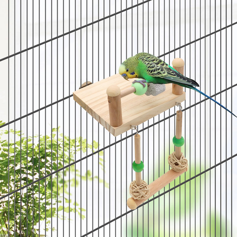 Bird Swing Toy Bird Perches Platform with Beak Grinding Stone Chewing Standing Wooden Hanging Parrot Swings Toys Cage Accessories (Grinding Stone Swing Perch Stand) Grinding Stone Swing - PawsPlanet Australia