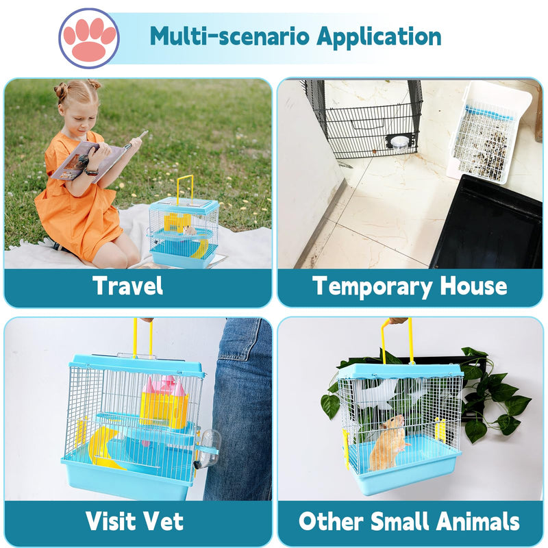 Tfwadmx Hamster Carrier, Dwarf Hamster Travel Cage, Portable Cages with Water Bottle, Gerbil Travel Carry Case Outdoor Vacation House for Small Mice(Blue,10.6”x8”x11.4”) Blue - PawsPlanet Australia