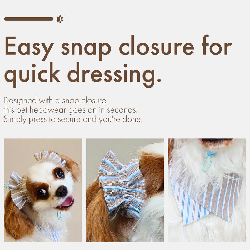 Soft Cotton Dog Headband for Cocker Spaniel, Cavalier, Springer - Adjustable Bow Pet Hair Accessory (Dog Bow Brown Stripes) - PawsPlanet Australia