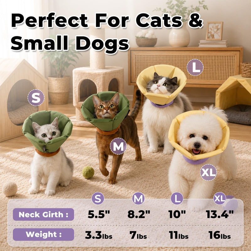 Cat Cone Collar Soft - Adjustable Recovery Collar for Cats & Small Dogs,Cute Waterproof E-Colar to Stop Licking & Scratching After Surgery Elizabethan Neck Cone(Green, XL) Green XL(Neck:7"-15")