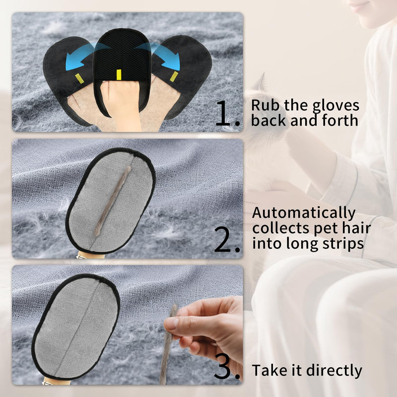 3 Pcs Pet Hair Removal Glove, Electrostatic Pet Hair Removal Gloves, Reusable Cat and Dog Hair Remover, for Couch, Carpet, Furniture, Car, Bedding, Cat Grooming Gloves - PawsPlanet Australia