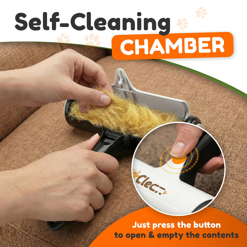 FurClean Pet Hair Removal Roller - Reusable Lint Roller for Pet Hair with Self-Cleaning Chamber - for Dog & Cat Fur on Couch, Carpet, Clothing, Bedding - Portable, Quiet, Eco-Friendly - No Refills - PawsPlanet Australia