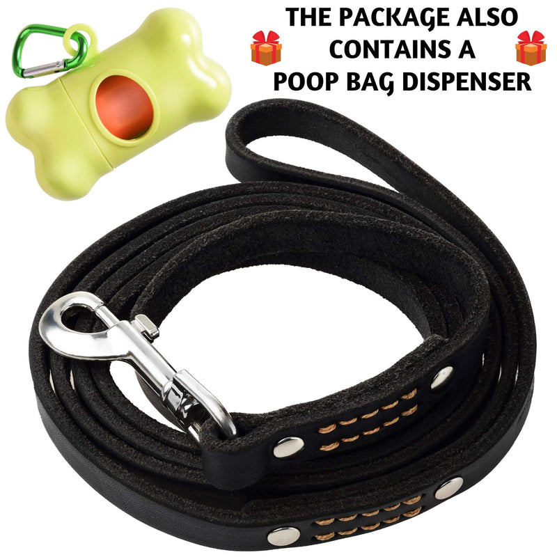 ADITYNA - Premium Leather Dog Leash - 6 ft, Heavy-Duty, Soft & Strong for Small/Medium Dogs (Medium: 6 ft x 5/8", Black) Medium: 6 ft x 5/8" - PawsPlanet Australia