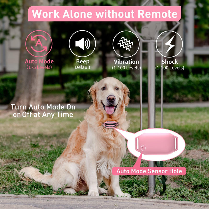 PetJoy Dog Bark Collar with Remote, Shock Collar for Large Dogs 3 Pack, Bark & Shock Collar Combo, Automatic Bark Collar - Auto Mode with 5 Sensitivity Levels Pink - PawsPlanet Australia