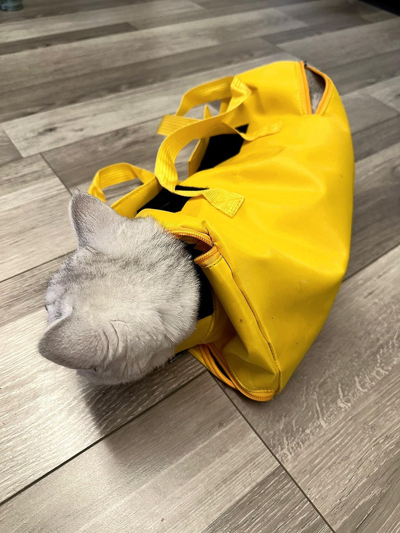 HDKUW Cat Grooming Bag,Foldable Travel Carrier for Cats,Anti-Bite Anti-Scratch Cat Grooming Restraint Bag,Pet Carrier for Administering Eye Drops,Ear Cleaner,Clipping Nails Yellow S 8.6"(W) * 12.5"(L) - PawsPlanet Australia
