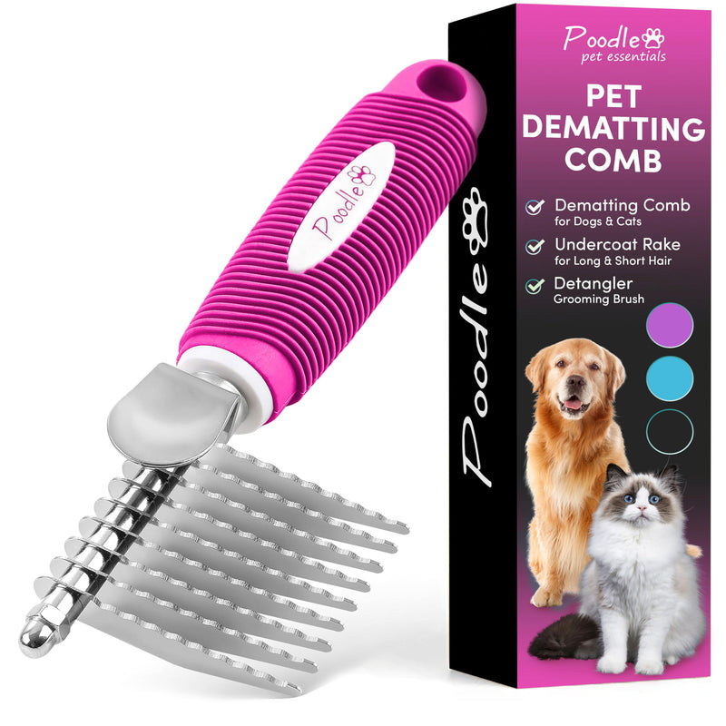 Poodle Pet Dematting Rake + Detangling Pet Comb Pink Bundle - PawsPlanet Australia