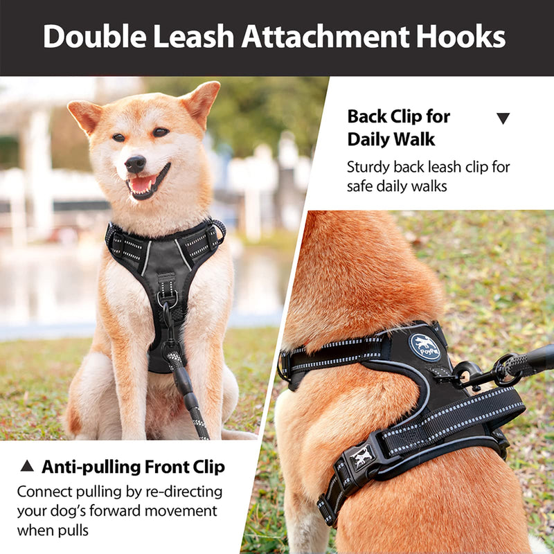 PoyPet No Pull Dog Harness with Neck Release Buckle, Reflective No-Choke Harness with 2 Leash Clip, Adjustable Soft Padded Pet Vest with Easy Control Handle for Medium Dogs (Black,M) M Black - PawsPlanet Australia