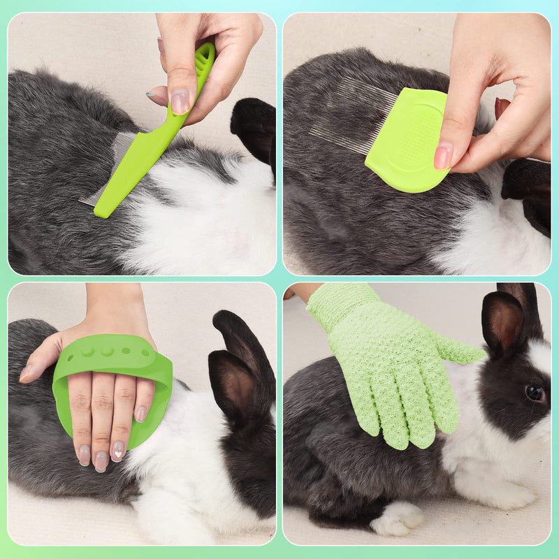 VCZONE 8 Pcs Small Animal Grooming Kit, Pink with Pet Nail Clipper and File, Flea Comb, Pet Shampoo Bath Brush, Pet Shedding Slicker Brush, Bath Massage Glove, Cleaning Comb (Green) Green - PawsPlanet Australia