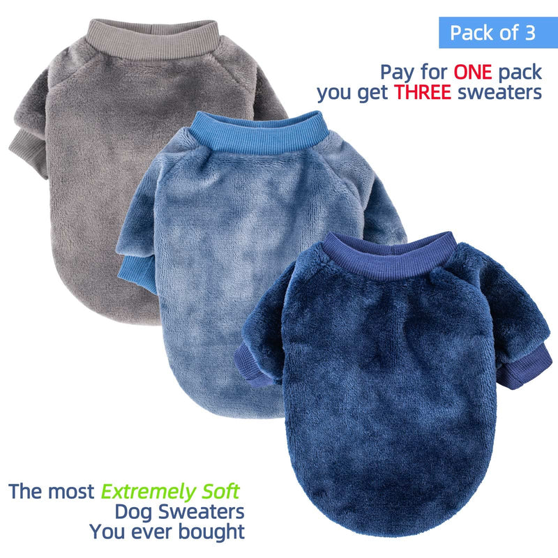 FabriCastle Dog Sweater, Pack of 2 or 3, Dog Clothes, Dog Coat, Dog Jacket for Small or Medium Dogs Boy or Girl, Ultra Soft and Warm Cat Pet Sweaters (Small, Grey,Blue,Dark Blue) - PawsPlanet Australia