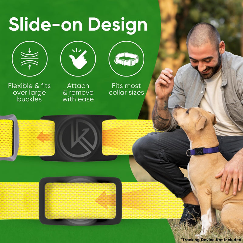 Tile Sticker Dog Collar Holder (2022): Extra-Durable, Lightweight, and Protective Tracking Case - Track Your Pet Using Android or Samsung Smart Phone - for Dogs and Puppies by Kitty Kompass (Black) Black - PawsPlanet Australia