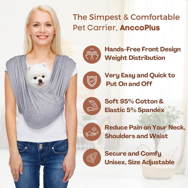 Dog Carriers for Small Dogs, Front Facing Small Dog Carrier, Hands Free Pet Carrier, Size Adjustable Cat Carriers, Reducing Back Pain, Safe Soft Cotton Cat Sling (Regular, Heather Gray) Regular Light Heather Gray - PawsPlanet Australia
