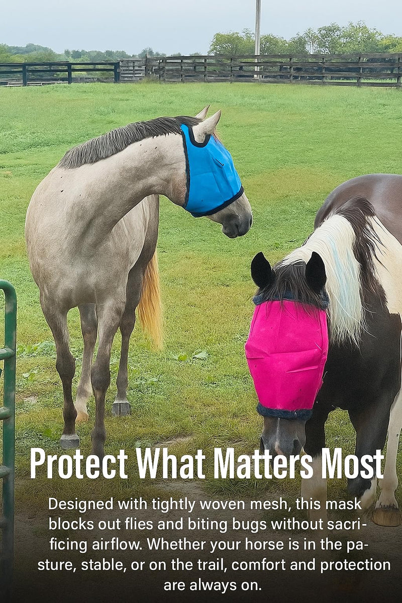 Horse Fly Mask with UV Protection – Breathable & Adjustable Fly Masks for Horses, Ponies, Miniature Foals, Drafts, Arabians, Cob and Full Sizes Comfortable Mesh Face Cover (Light Blue, One Size) Light blue