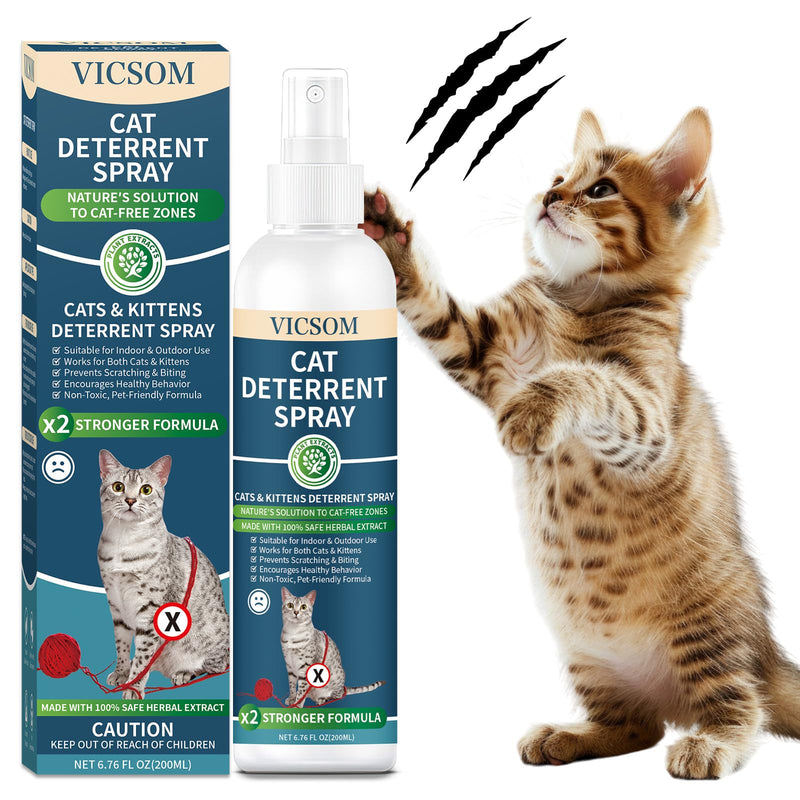 Cat Deterrent Spray, Natural Cat Repellent Spray, Anti-Scratch Deterrent for Furniture, Sofas, Rugs, Curtains, Plants, Indoor & Outdoor Repellent Cats Kittens, Non-Toxic, Alcohol-Free 6.76 FL Oz