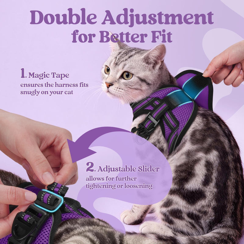 rabbitgoo Cat Harness and Leash Set for Walking Escape Proof, Adjustable Soft Kittens Vest with Reflective Strip for Extra Small Cats, Comfortable Choke-Proof Outdoor Vest Harness, Purple, M M (Pack of 1) - PawsPlanet Australia