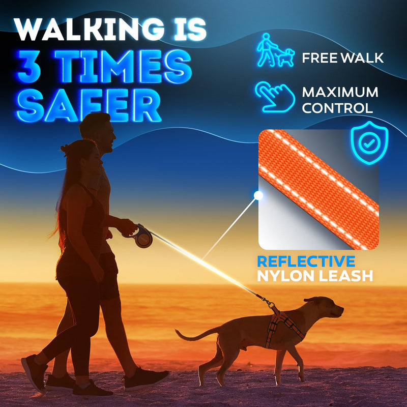 New 2025 Retractable Dog Leash with Anti-Slip Soft Grip - 16,4 ft' Heavy Duty Reflective Nylon Tape Lead for Pets up to 110 lbs - Long Dog Leash with Anti-Twist Protection (Black/Orange) 51-110 LBS Black/Orange - PawsPlanet Australia