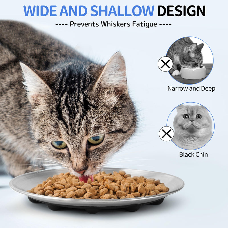 Elevated Cat Bowls, Separable Dishes for Solo Use, 304 Stainless Steel Raised Cats Plates for Wet Food, Extra Wide Shallow Design for Whisker Relief, Non-Slip Silicone Base Kitten Feeder, 2 Set Raised Bowls - 2 Set