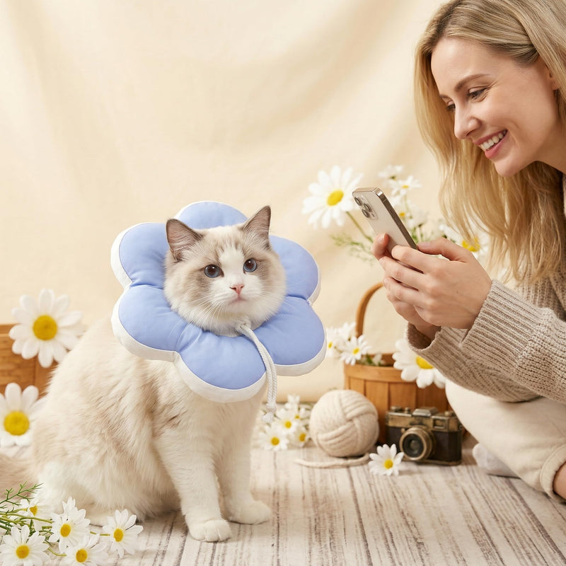 Soft Cat Collar, Cat Dog Collar, Surgical After Leak Protection Collar, Soft Adjustable Flowers Cat Collar, for Small Dogs, Gato Rabbit, Recovery Neck Protective Collar, Cat Collar (S, Purple) S