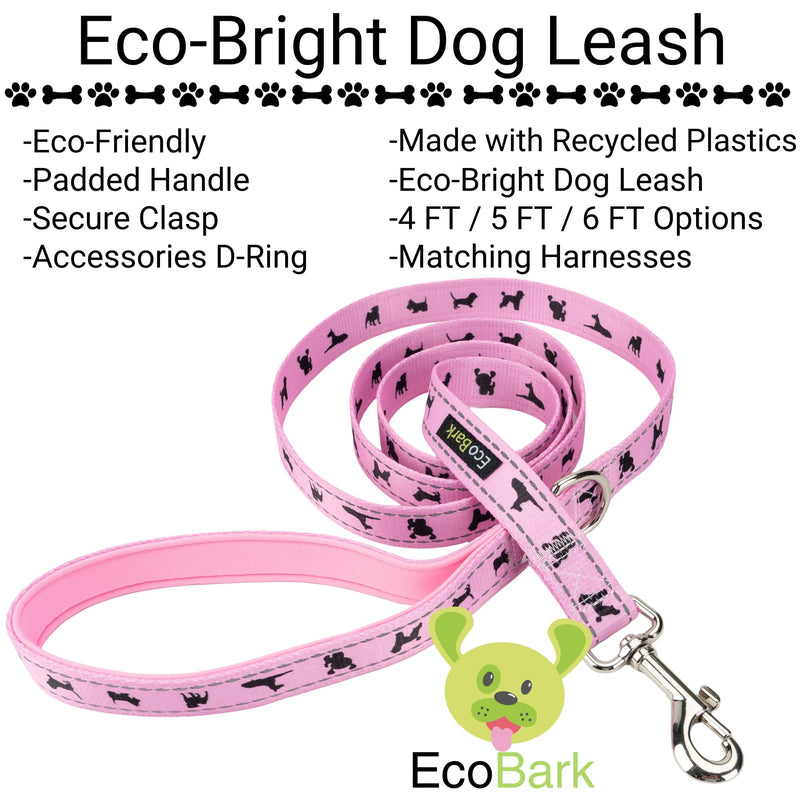 EcoBark Dog Leash - Soft & Reflective Comfort Training Leashes with Padded Handle - Safe, Strong, & for Small, Medium or Large Dogs (Baby Pink) 5 ft x 3/4 in - Narrow Width Baby Pink - PawsPlanet Australia