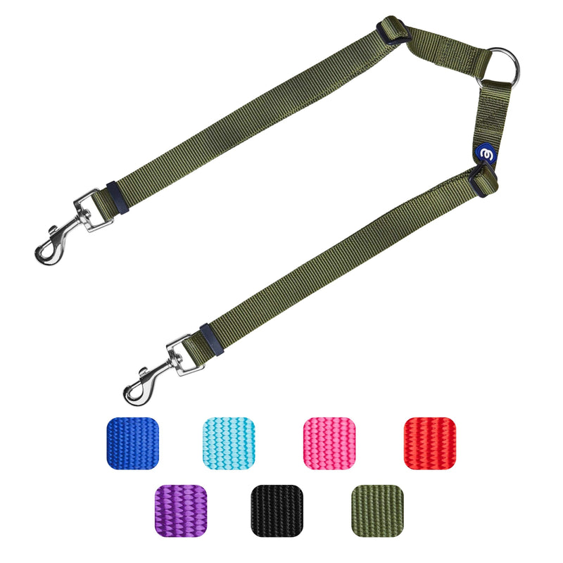 Blueberry Pet Essentials Durable Classic Double Dog Leash Coupler, Military Green, Medium/Large, Dual Walking & Training Leashes for Two Dogs Coupler Double Leash - M/L (20-90lbs) (Pack of 1) - PawsPlanet Australia
