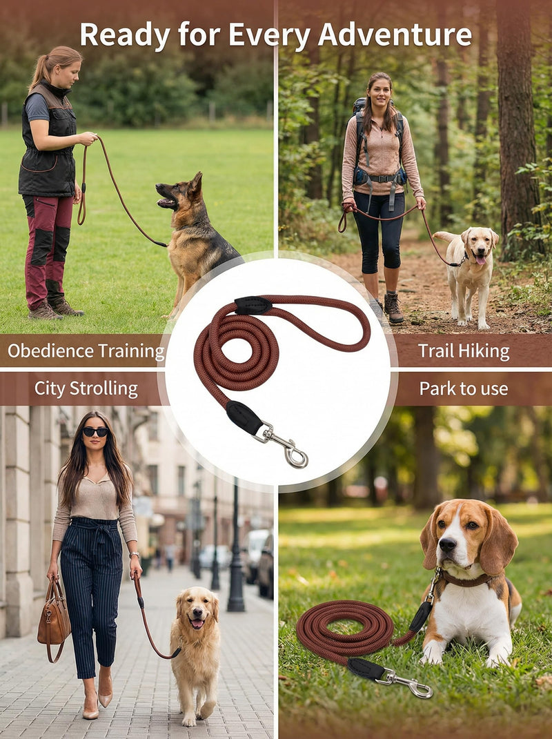 Dog Leash 4 FT Nylon Rope Long Comfortable for Medium Small Dogs Daily Training Walking(Coffee) Coffee 4Ft - PawsPlanet Australia
