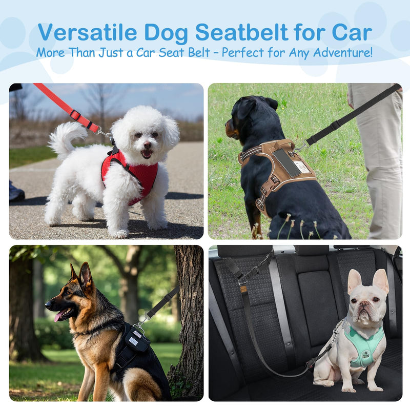 3 Pack Dog Seat Belt for Car, Car Headrest Restraint Adjustable Nylon Fabric, Dog Restraints Vehicle Seatbelts Harness (Black & Red & Purple) Red & Black & Purple - PawsPlanet Australia